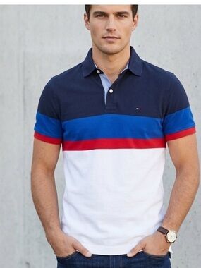 Tommy Hilfiger Men’s Colorblock Striped Slim Fit Polo Shirt